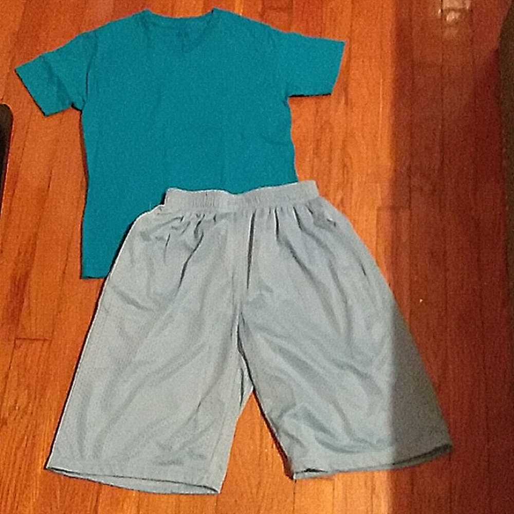 blue shirt and short set